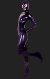 Black PVC Full Body Zentai Suits with Open Eyes and Mouth