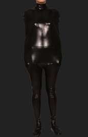 Suitop rubber latex full cover bodysuit zentai catsuit with cat hood in  black color for women