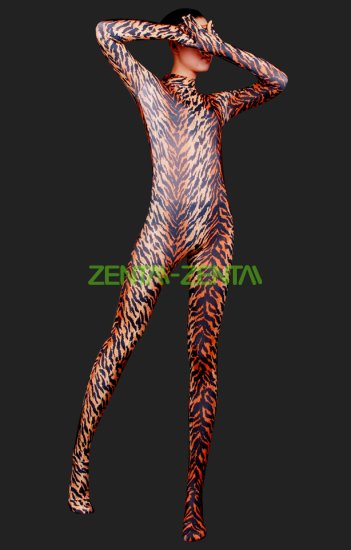 Brown Tiger Stripes Full-body Spandex Lycra Unisex Zentai Suit