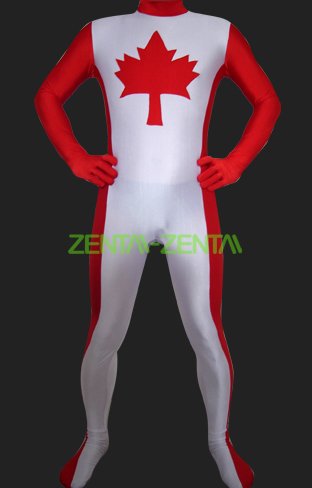Canada Full Body Suit  Red and White Spandex Lycra Unisex Zentai Suit