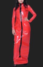 Red PVC Long Dress with Long Sleeves (Front Open) Red PVC Long Dress with Long Sleeves (Front Open)