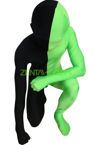 Split Zentai  Black and Green Spandex Lycra Zentai Suit