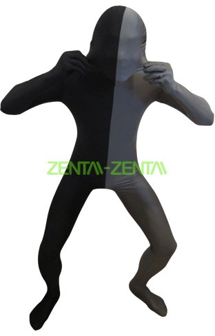 Split Zentai  Black and Slate Grey Spandex Lycra Zentai Suit