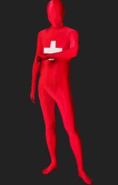 Red Thick Velvet Full Body Zentai Suit with Open Eyes